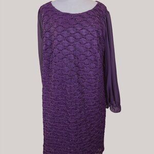 Connected Apparel Chiffon Sleeve Deep Purple Glitter Trim Evening Dress 16W NWT